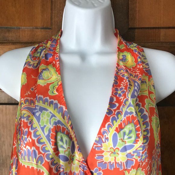 Lauren Ralph Lauren Orange w/Blue Yellow Green Paisley Sleeveless Top 6 Petite - Picture 3 of 11